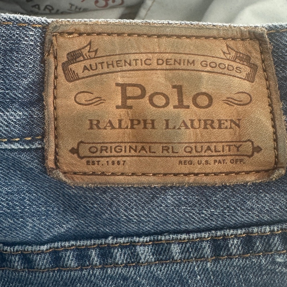 Polo Ralph Lauren Varick Slim Straight Jeans Mens 32x32 Blue Distressed Denim - Picture 8 of 10